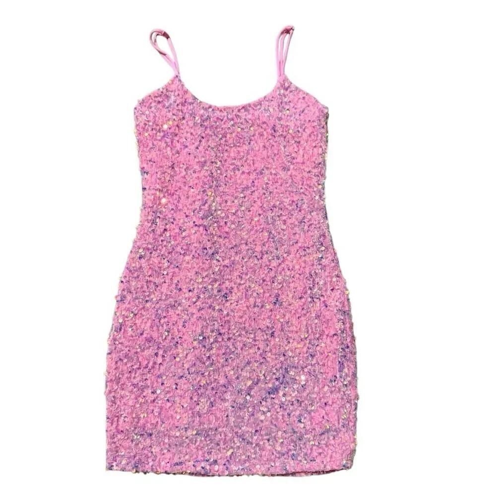Lucy in the Sky iridescent pink sequin mini dress size small